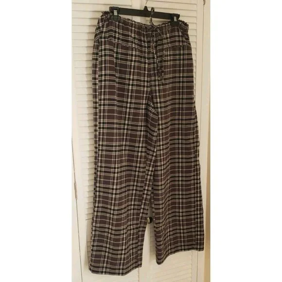 NEW FREE PEOPLE HUDSON CANYON CHARCOAL COMBO SLOUCHY PLAID COTTON PANTS MEDIUM - Picture 6 of 12